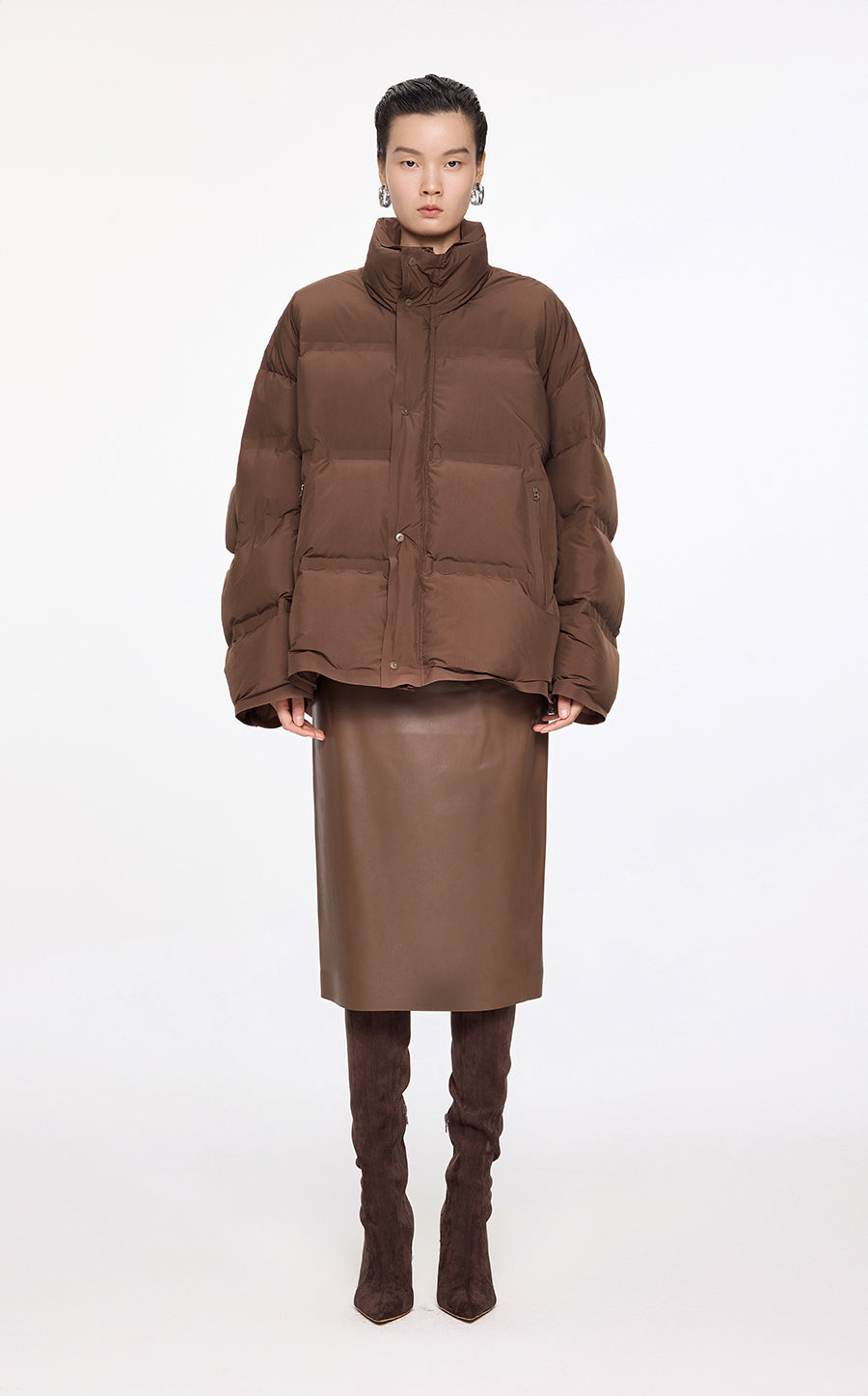 Coat / JNBY Oversize Stand Collar Down Coat Brown