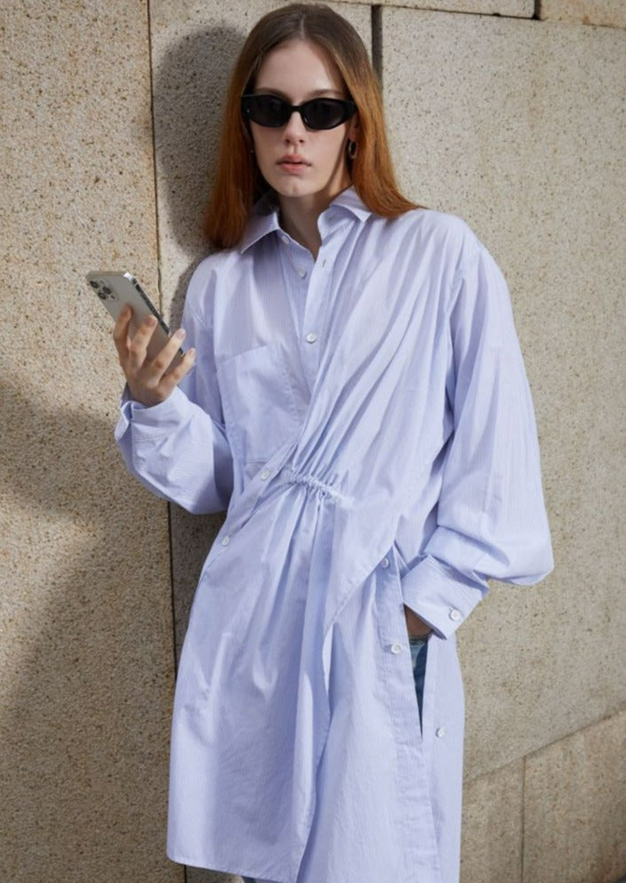 Dresses / JNBY Drawstring Loose Fit Long-Sleeved Shirt Dress Blue S