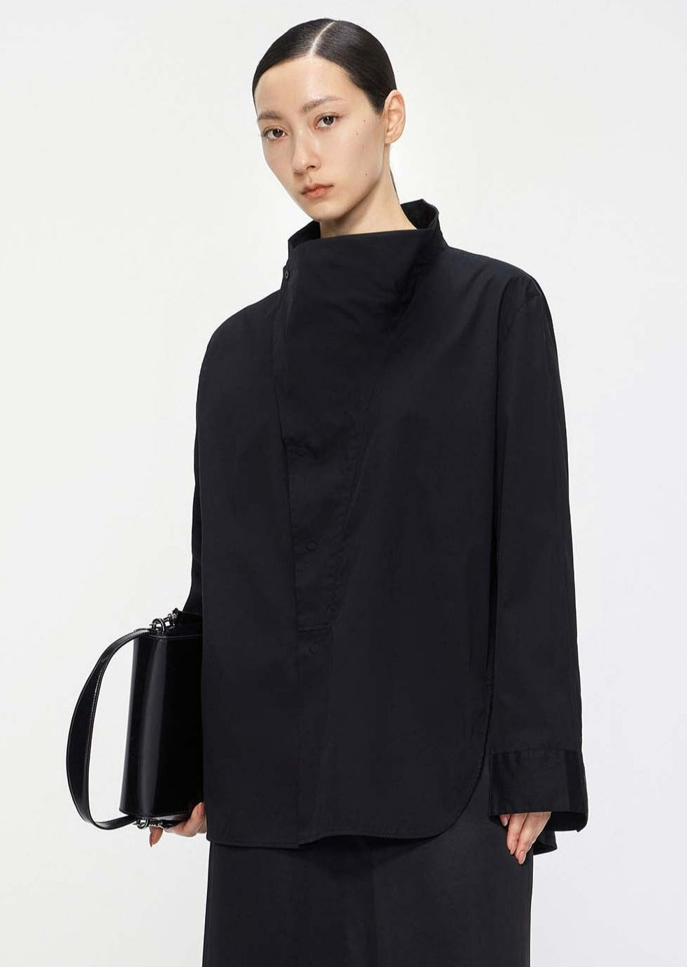 Shirts / JNBY Loose Fit Stand-Collar H-Shape Long Sleeve Shirt Black
