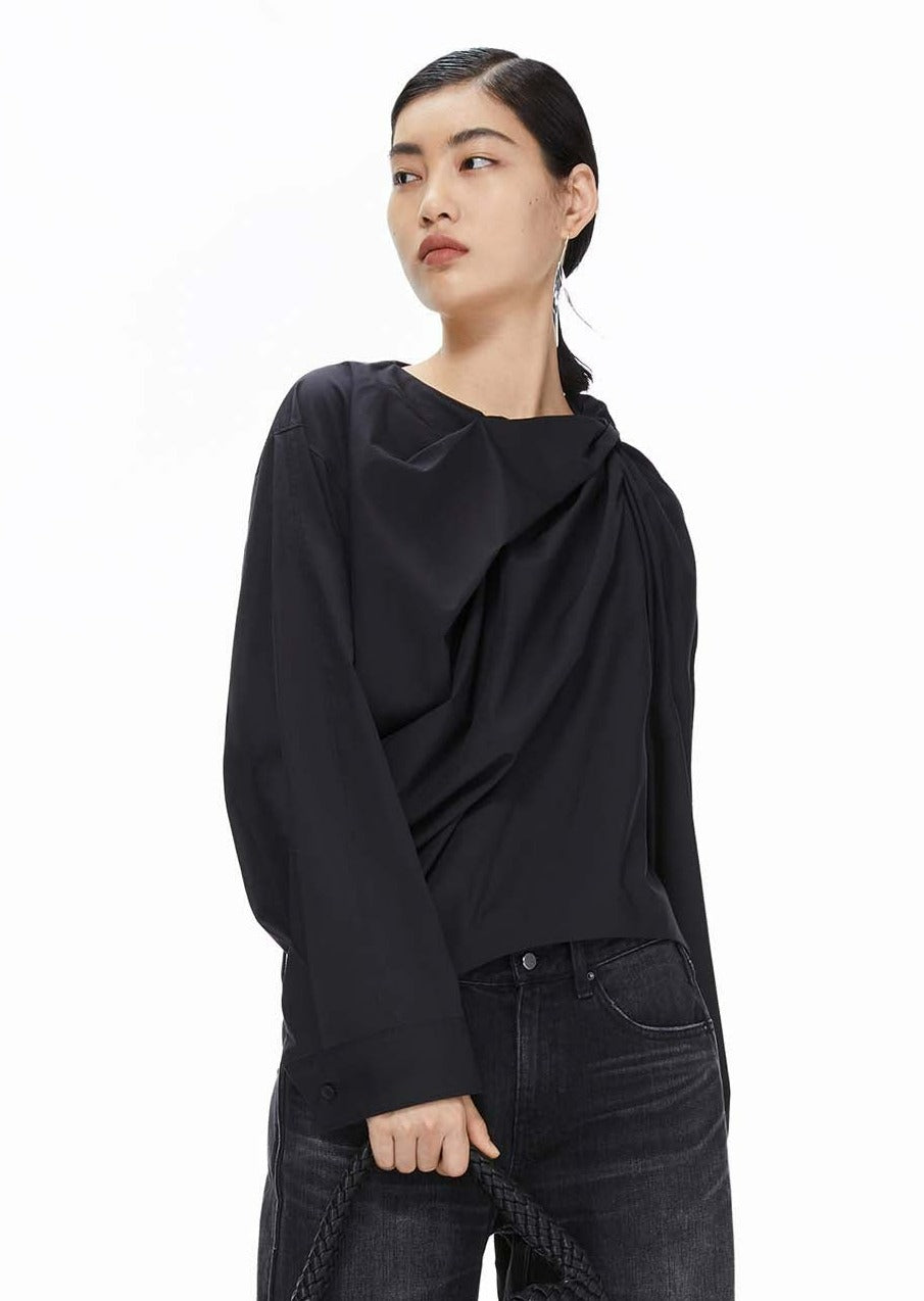 Shirts / JNBY Asymmetric Long Sleeve Pullover Shirt Black