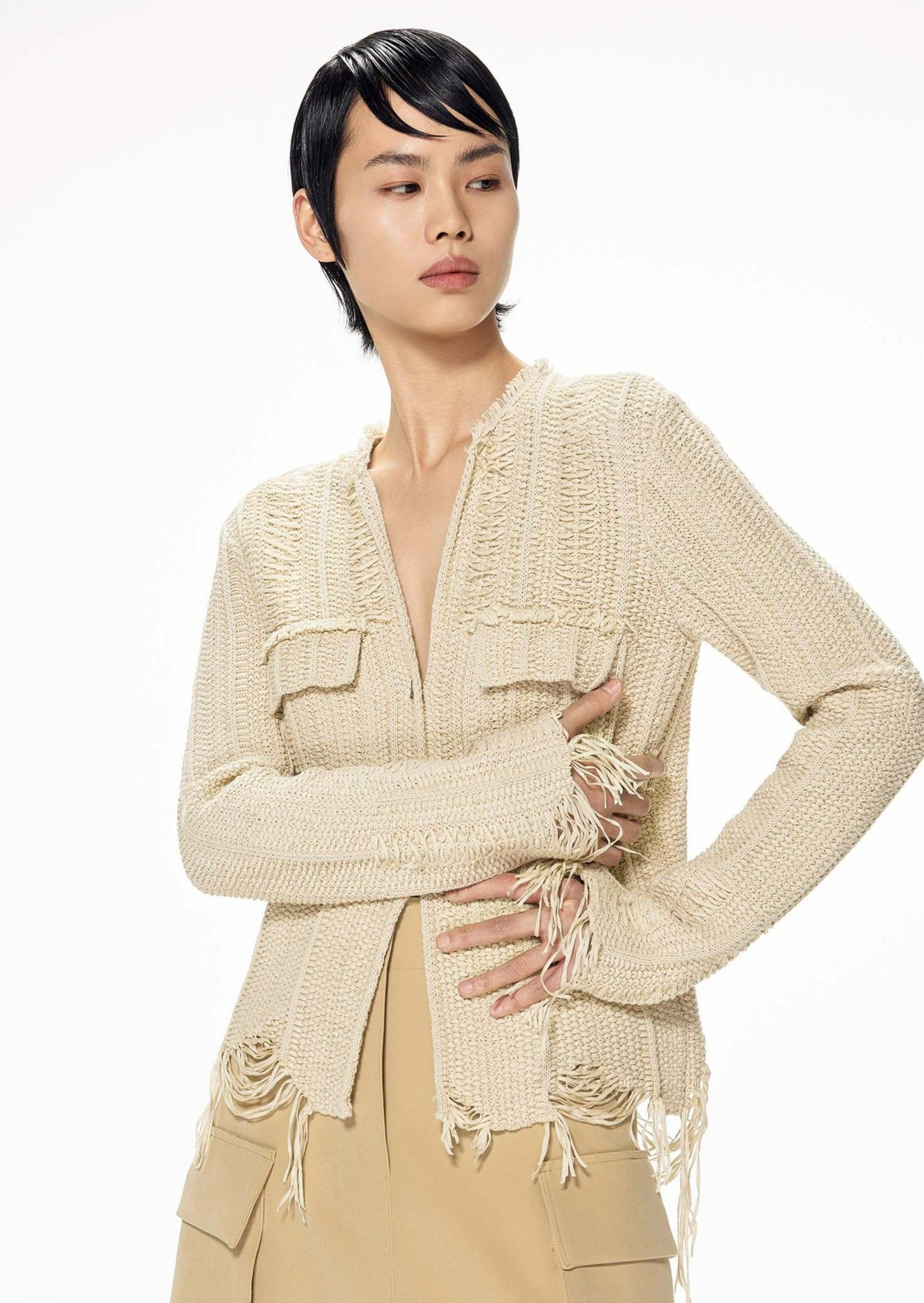 Cardigans / JNBY Woven Irregular H-Line Cropped Cardigan Beige