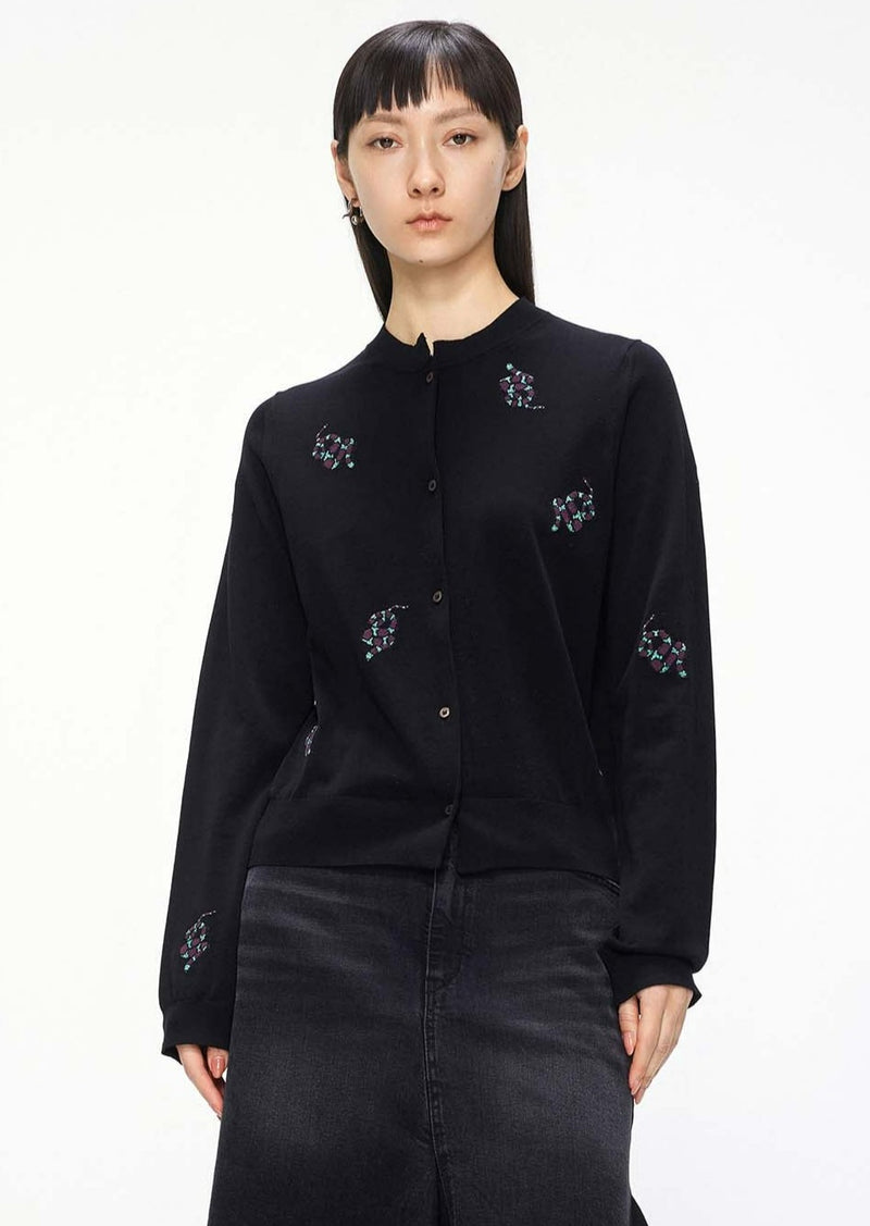 Cardigans / JNBY Classic Jacquard Long Sleeve Cropped Cardigan Black