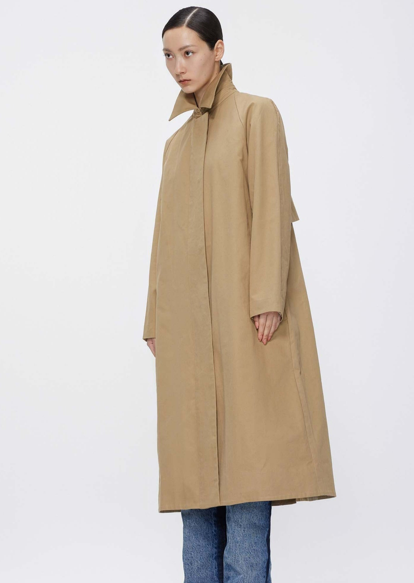 Coat / JNBY Loose Fit Turndown Collar H-Line Long Trench Coat Khaki