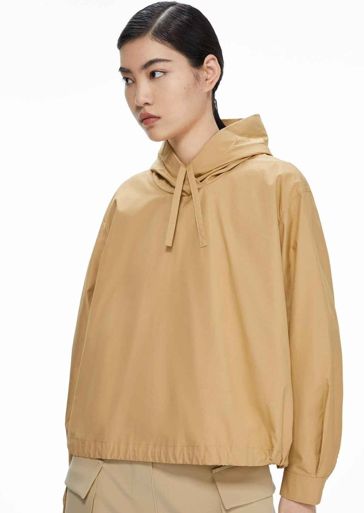 Shirts / JNBY Loose Fit Drawstring Hooded A-Line Shirt Khaki
