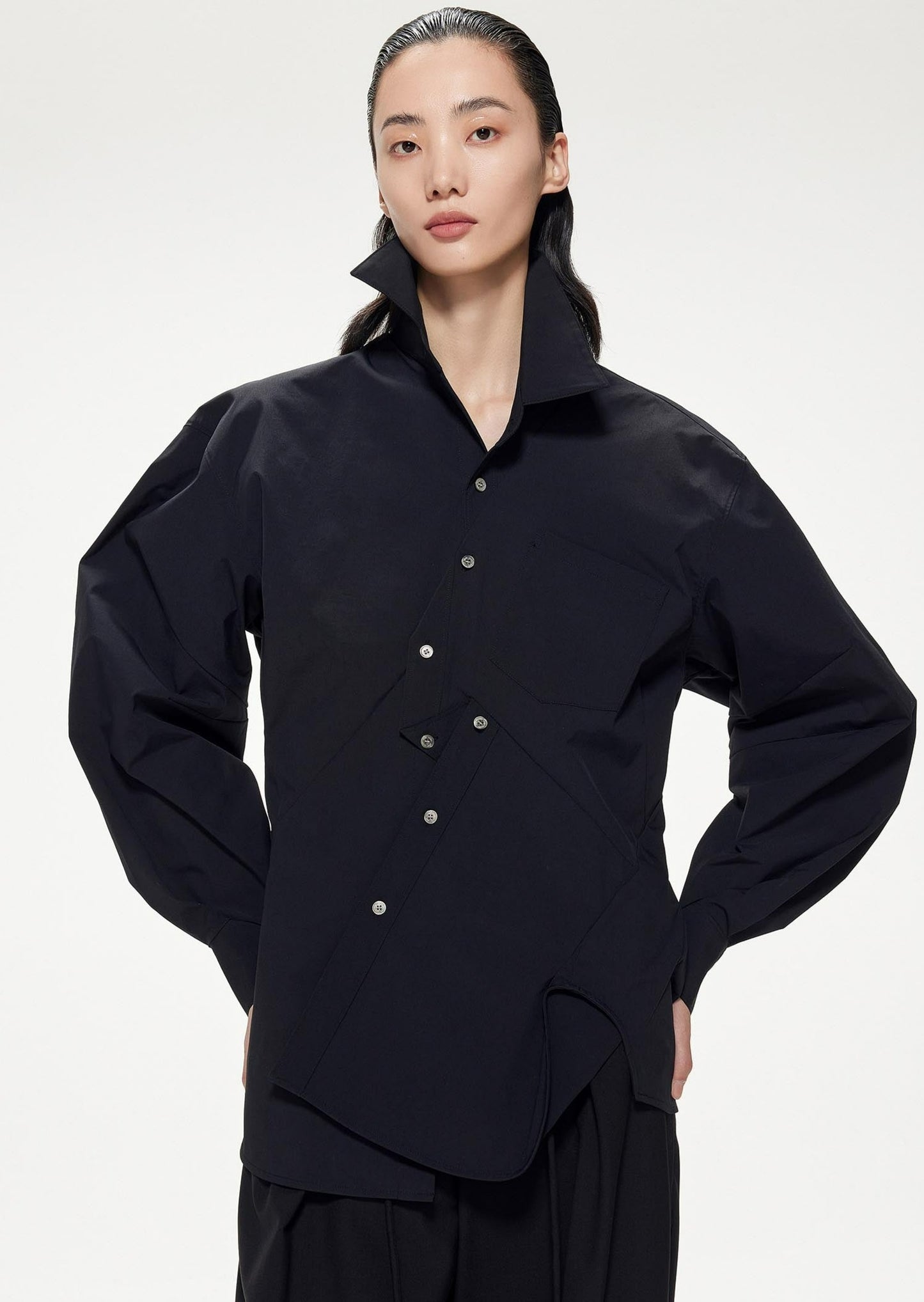 Shirts / JNBY Loose Fit Asymmetric Turndown CollarLong Sleeve Shirt Black