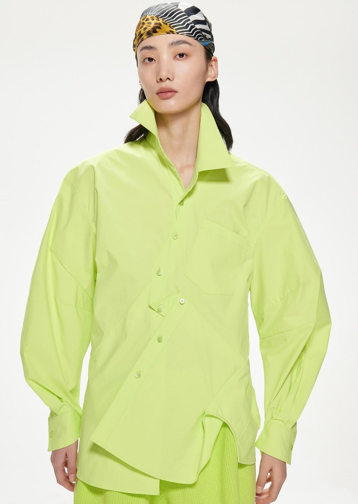 Shirts / JNBY Loose Fit Asymmetric Turndown CollarLong Sleeve Shirt Yellow