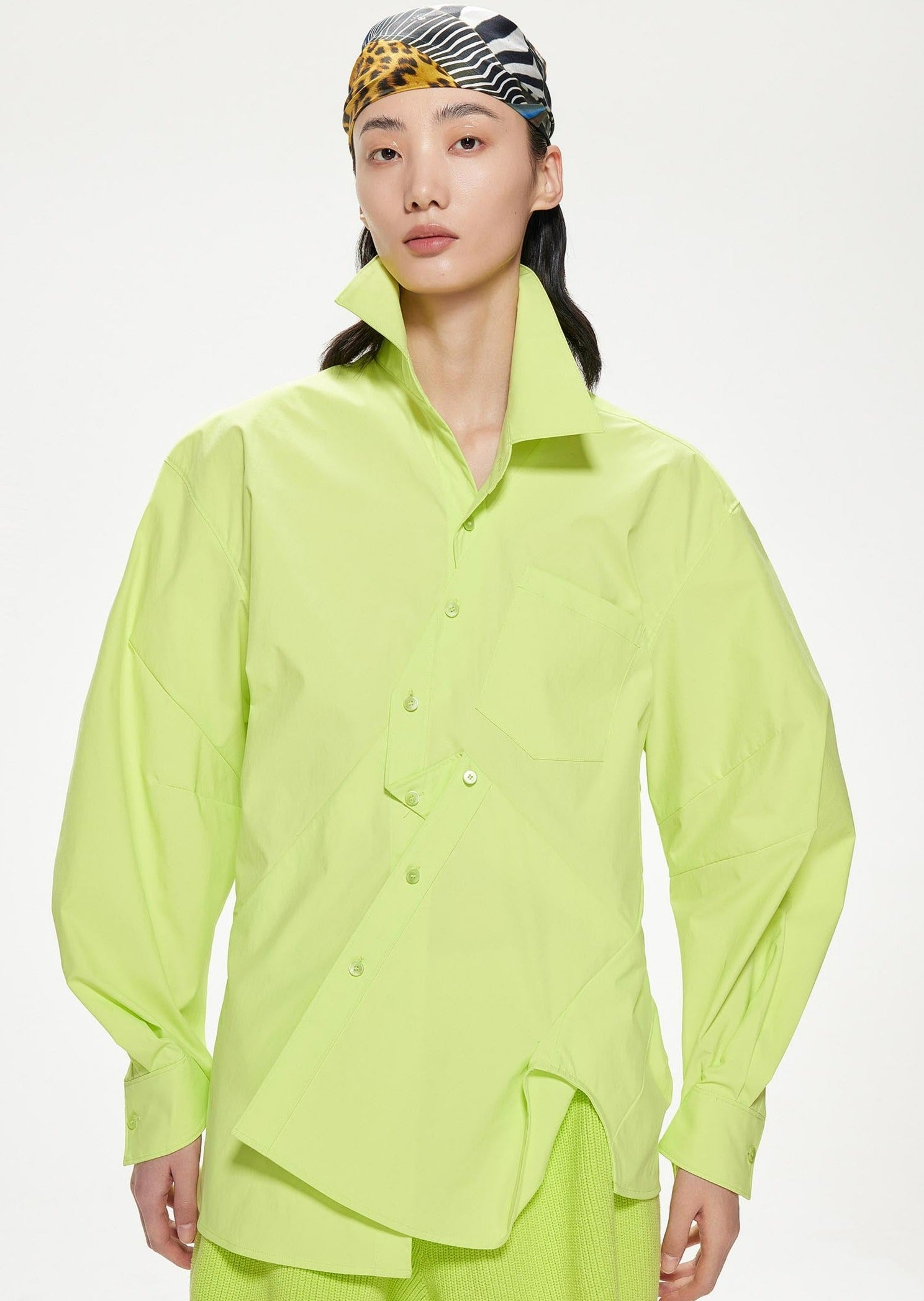 Shirts / JNBY Loose Fit Asymmetric Turndown CollarLong Sleeve Shirt Yellow