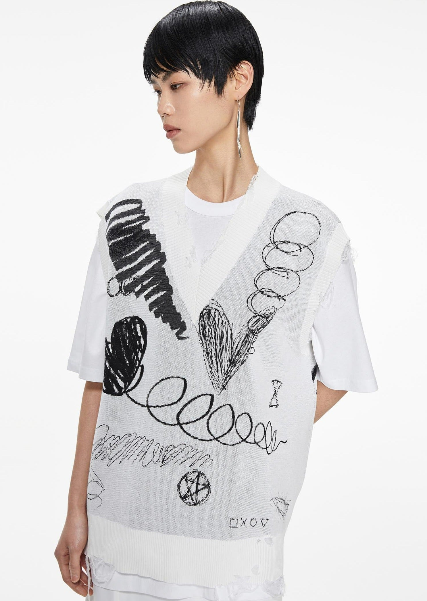 Vest / JNBY Loose Fit V-Neck Knitted Vest White