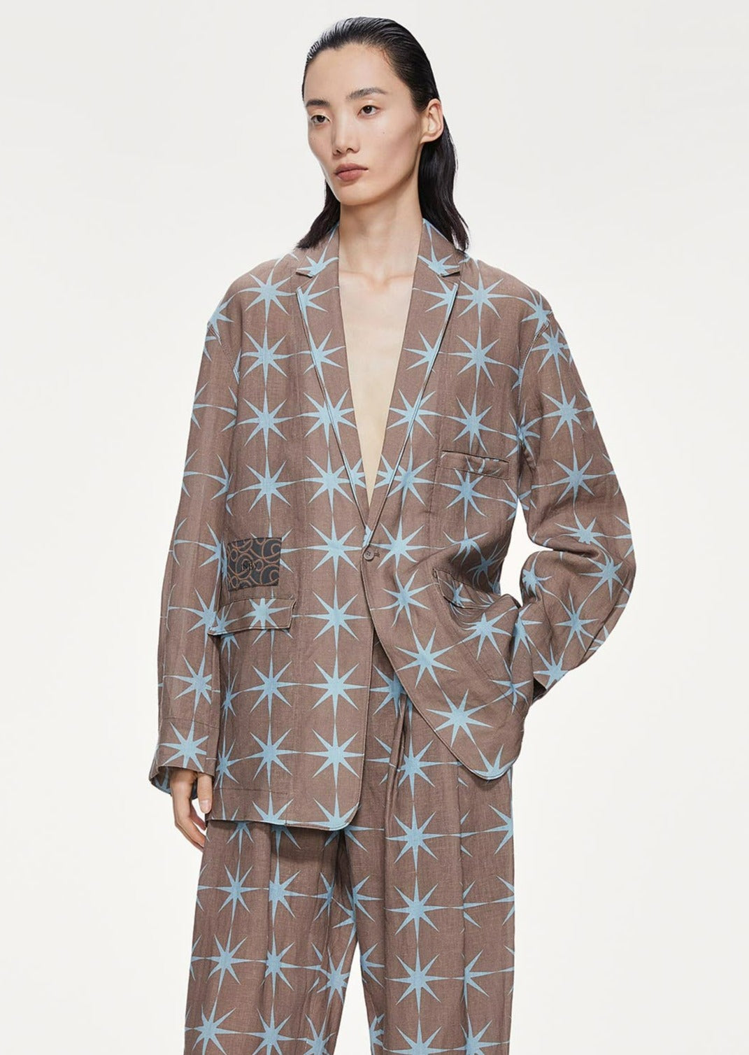 Blazers / JNBY Loose Fit Print Star Linen Blazer Brown