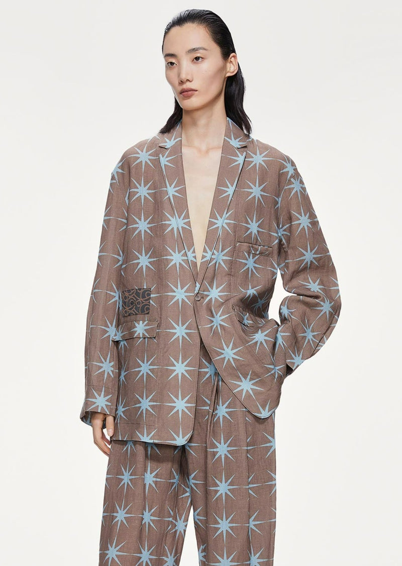 Blazers / JNBY Loose Fit Print Star Linen Blazer Brown