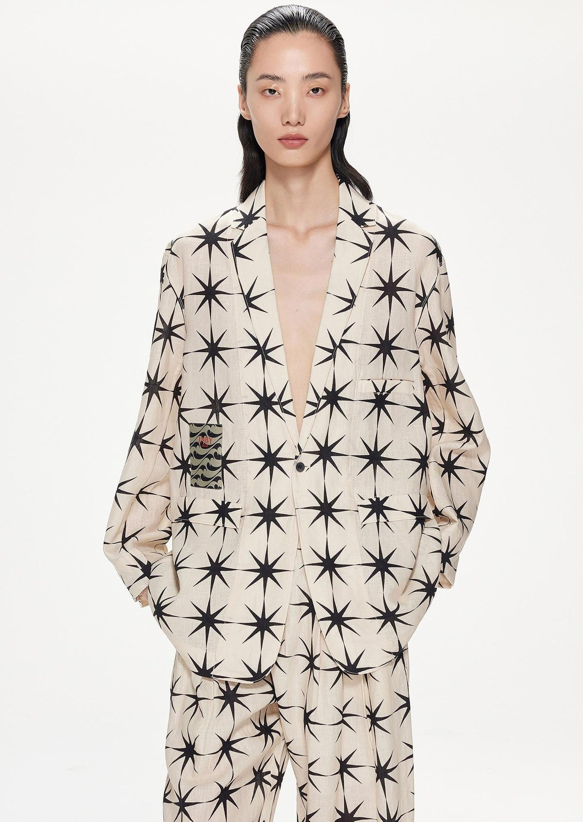 Blazers / JNBY Loose Fit Print Star Linen Blazer Beige