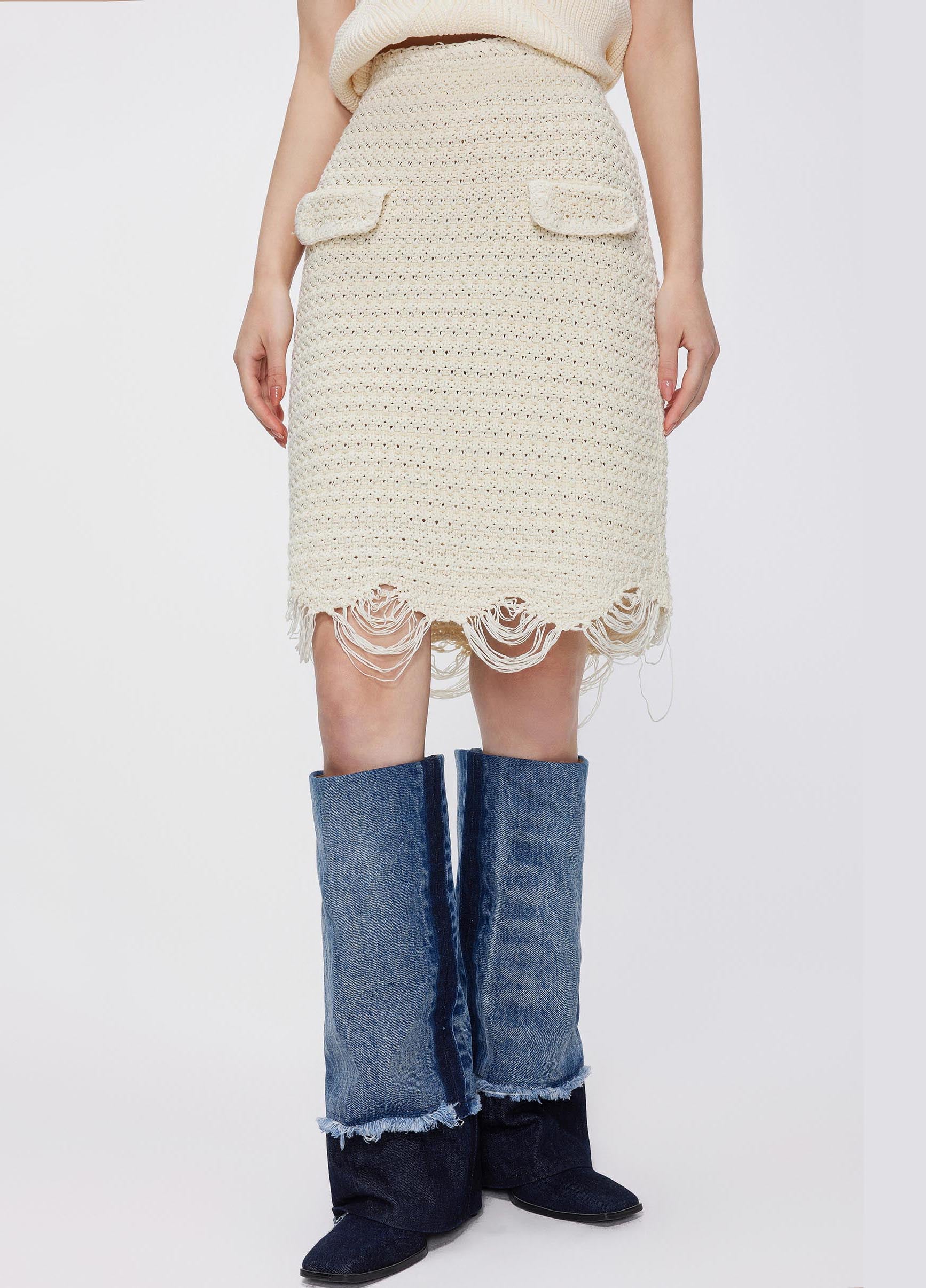 Skirts / JNBY Raw Hem Straight Knitted Skirt Beige