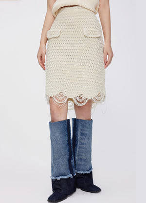 Skirts / JNBY Raw Hem Straight Knitted Skirt Beige