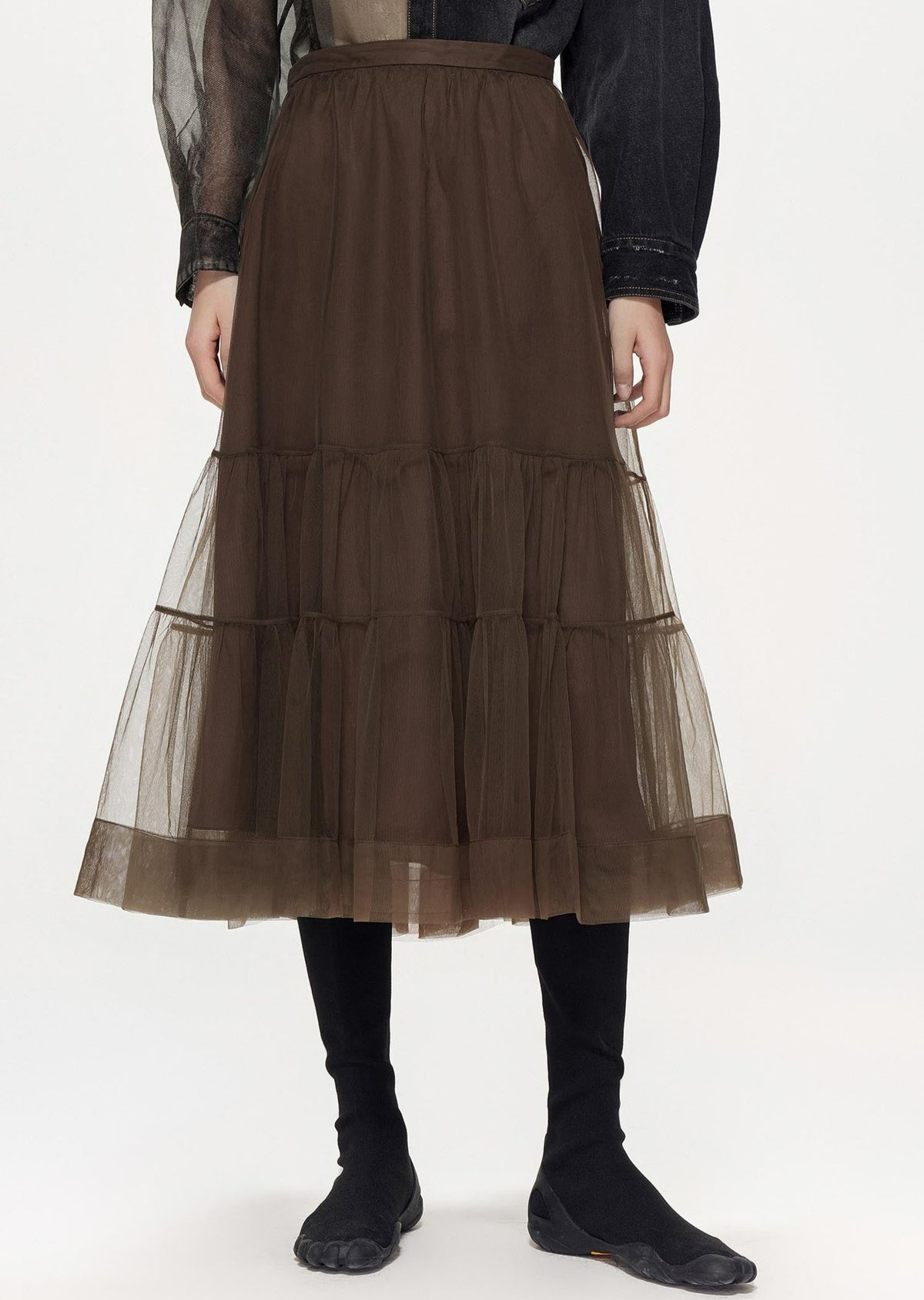 Skirts / JNBY A-line Long Layered Mesh Skirt Brown