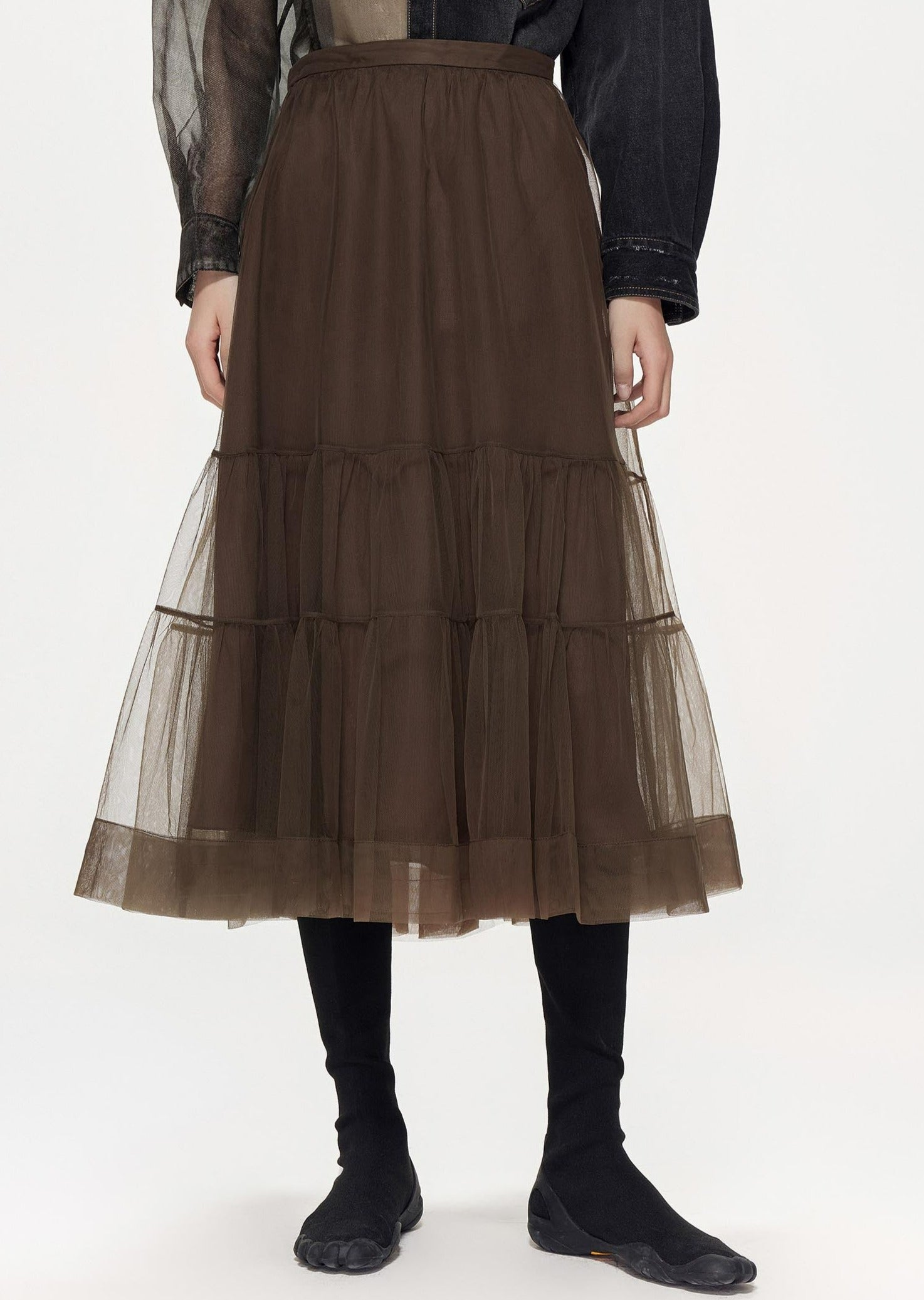 Skirts / JNBY A-line Long Layered Mesh Skirt Brown