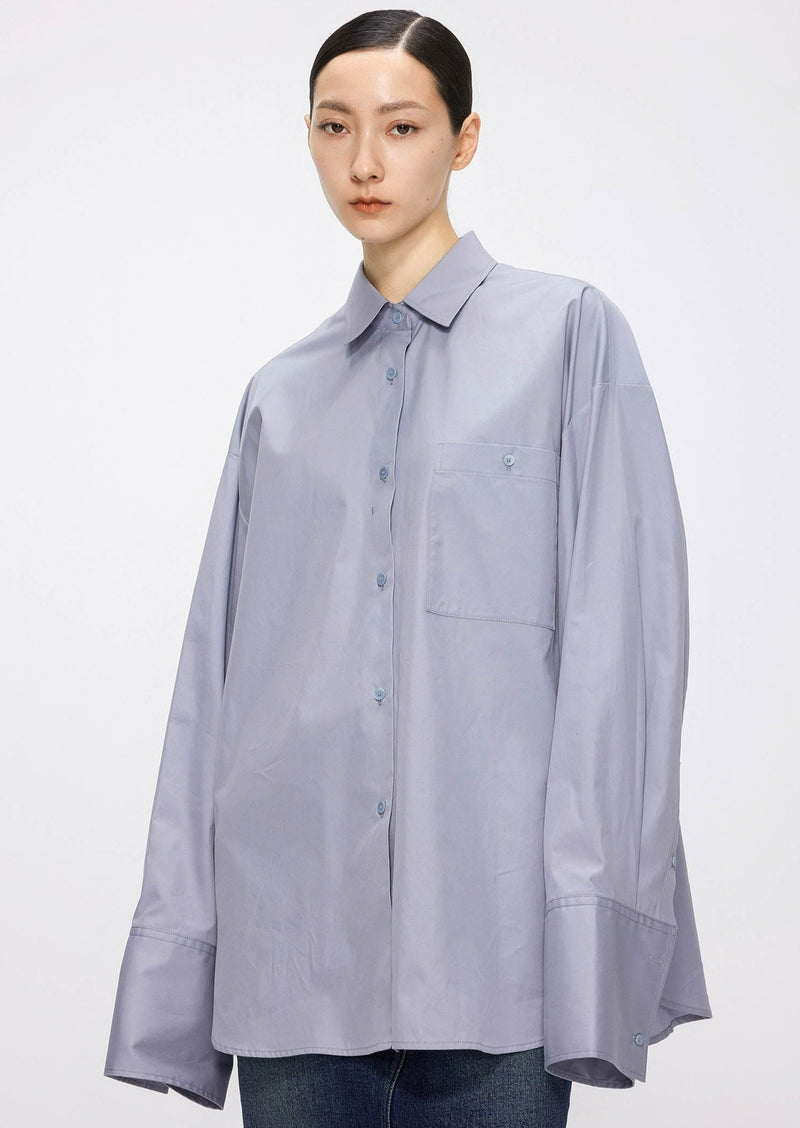 Shirts / JNBY Oversize Solid Color H-Line Long Sleeve Shirt Blue S