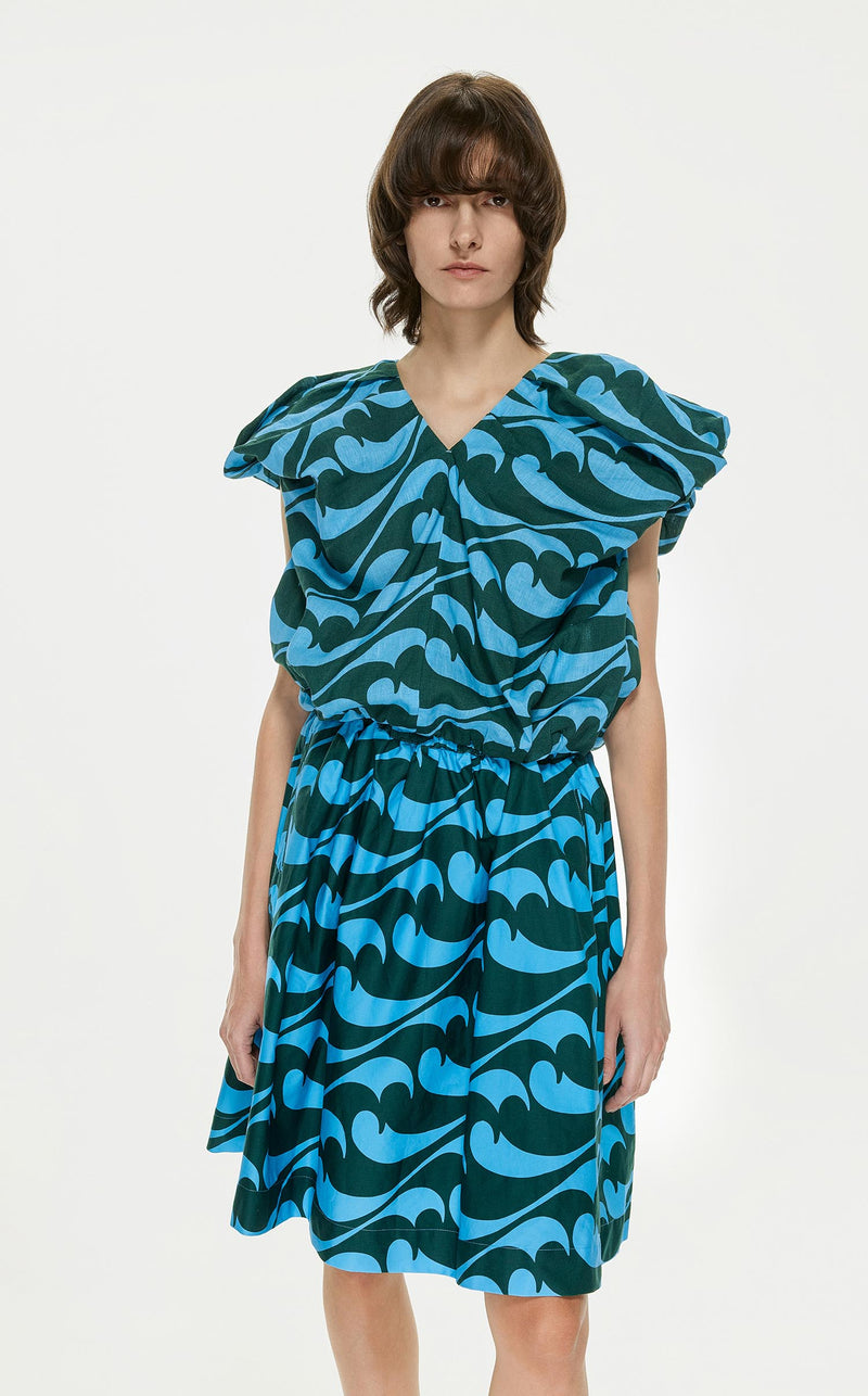 Shirt / JNBY Full Print Linen Sleeveless Top (100% Linen) DeepSkyBlue1