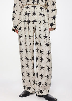 Pants / JNBY Loose Fit Full Print Linen Pants Beige