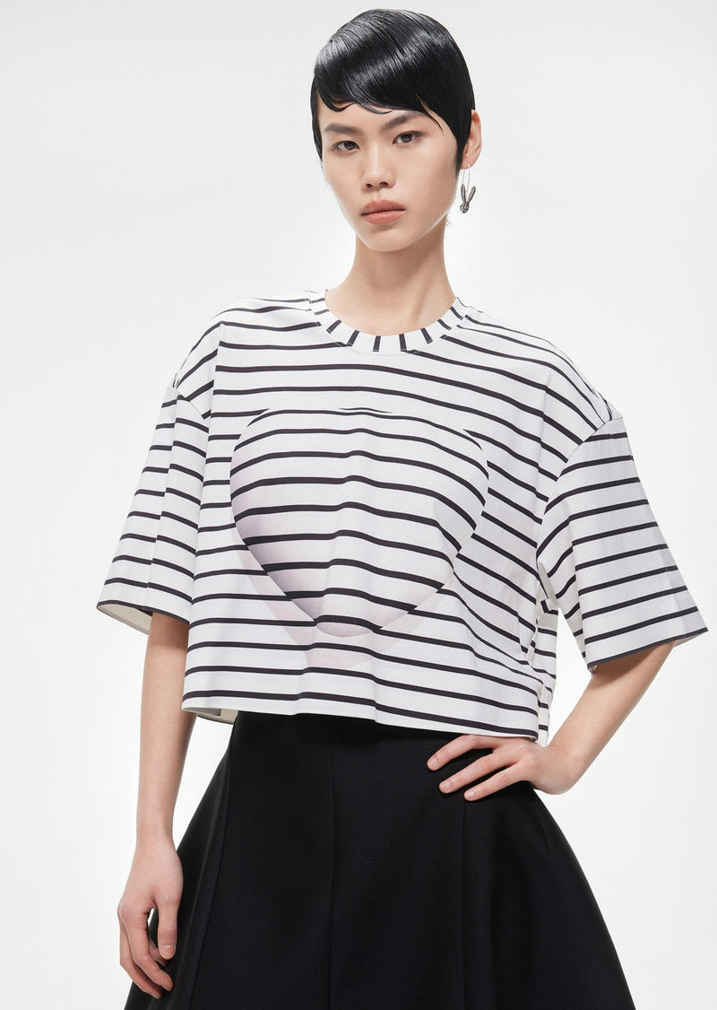 T-Shirt / JNBY Loose Fit Stripped H-Line Cotton T-Shirt Black